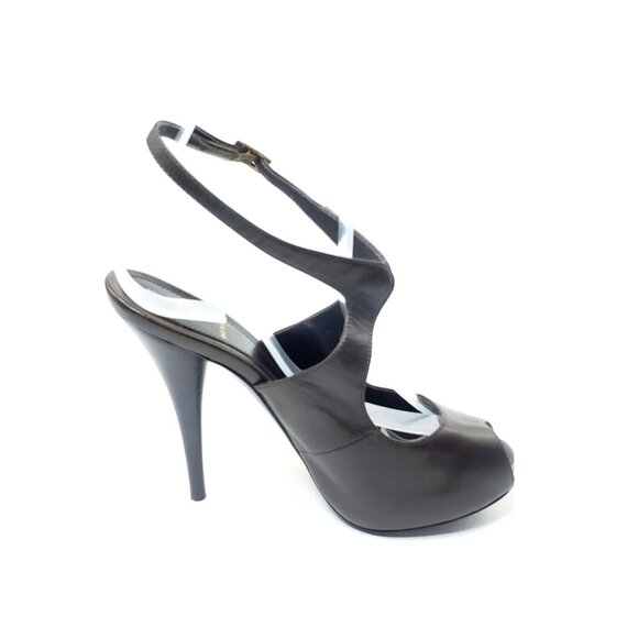 Fendi Peep Toe Platform Heel Ankle Strap Brown Leather Womens US 6.5 - Picture 6 of 9